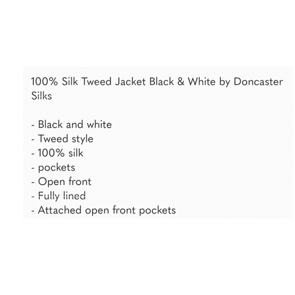 🖤🤍‼️SALE‼️Gorgeous Doncaster Raw Silk Overcoat Size Small. Black and White. - Picture 7 of 8